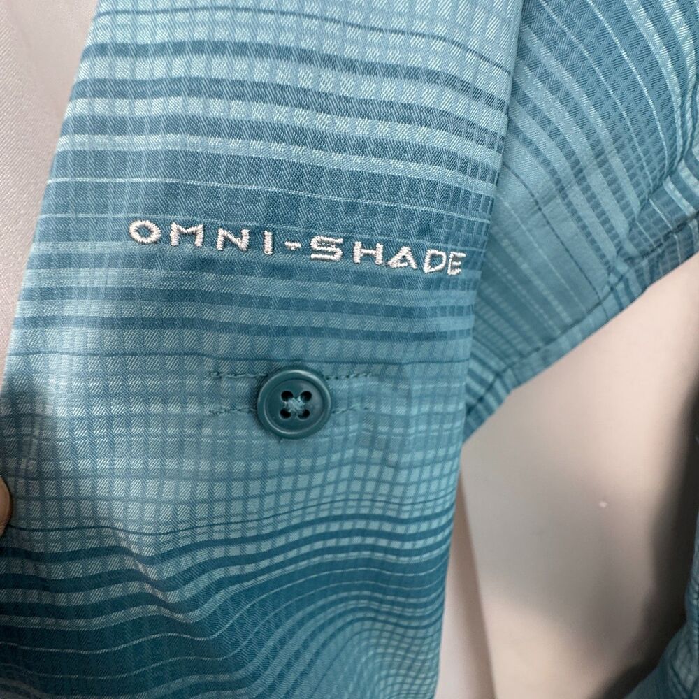 Columbia OmniShade Women’s SZ M Aqua Teal Long Roll-Tab Sleeve Fishing Shirt UPF - Picture 5 of 7